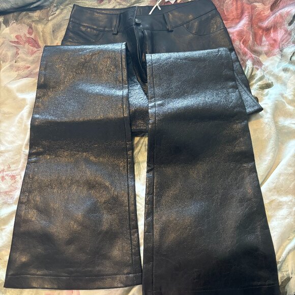 Black Faux Leather Flare Pants – Cigarette Cut - Picture 1 of 2